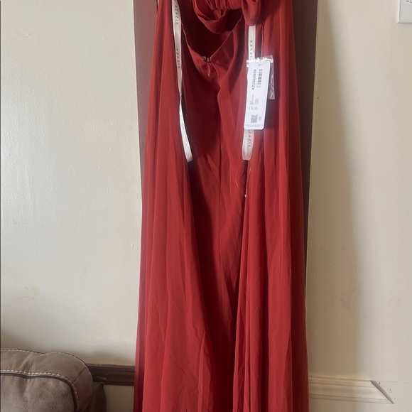 Azazie Burgundy Chiffon Gown - Picture 6 of 16